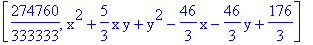 [274760/333333, x^2+5/3*x*y+y^2-46/3*x-46/3*y+176/3]